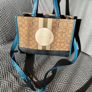 Coach Signature Tan and Blue Tote
